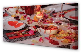 Tablouri canvas Inima de petale de trandafir ochelari cină