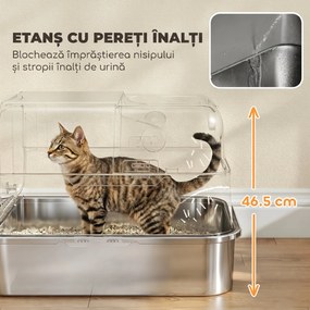 PawHut Litieră Închisă pentru Pisici 52 L din Oțel Inoxidabil, cu Capac Rabatabil, Acces Dublu și Lopățică, Negru | Aosom Romania