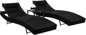 vidaXL Șezlonguri cu masă, 2 buc., negru, poliratan