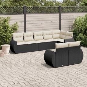 3221615 vidaXL Set mobilier de grădină cu perne, 8 piese, negru, poliratan