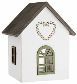 Sfeșnic din lemn cu sticlă Casă cu inimă, 15 cm,verde