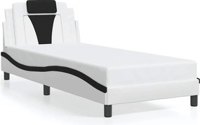 vidaXL Cadru de pat, Viana, fără saltea, alb și negru, 90x200 cm piele ecologică