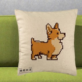 Perna Personalizata Corgi Pixel Art, 40x40 cm, Bej, Husa Detasabila, Perna Inclusa, BEKZ®