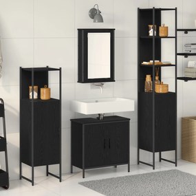vidaXL Set Mobilier Baie 4 Piese Stejar Negru Lemn Prelucrat