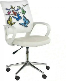 Scaun birou cu fluturi pentru copii BUTTERFLY IBIS, alb, piele ecologi