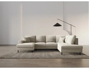 Colțar bej extensibil, cu spațiu de depozitare cu tapițerie din catifea (cu colț pe partea dreaptă-în formă de "U") Kyoto – Cosmopolitan Design