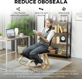 HOMCOM Scaun Ergonomic pentru Genunchi din Țesătură cu Aspect de In și Lemn de Mesteacăn, Negru | Aosom Romania