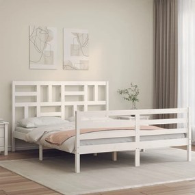 3194907 vidaXL Cadru de pat cu tăblie, alb, 160x200 cm, lemn masiv