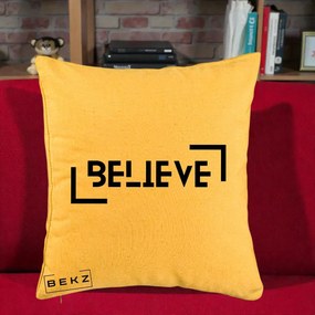 Perna Decorativa Believe Minimalist, 40x40 cm, Galben, Husa Detasabila, Perna Inclusa, BEKZ®