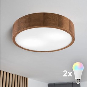 BRILAGI - Plafonieră LED RGBW dimabilă CARVALHO, 2×E27/12W/230V, Wi‑Fi, finisaj stejar, Ø 37,5 cm