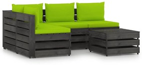 Set mobilier de gradina cu perne, 5 piese, gri, lemn tratat bright green and grey, 5