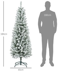 HOMCOM Pom de Crăciun Artificial Acoperit cu Zăpadă, Pom de Crăciun Îngust cu Bază Pliabilă, Ø65x180 cm, Verde | Aosom Romania