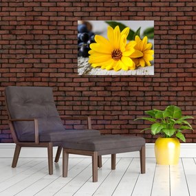 Tablou pe sticlă cu floare galbenă (70x50 cm)