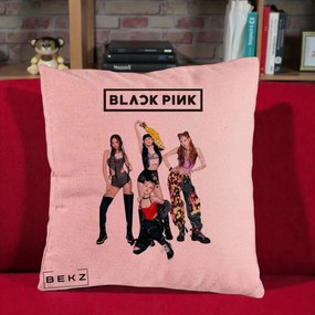Perna Personalizata K-pop BLACKPINK Fotografie de Grup, 40x40 cm, Roz, Husa Detasabila, Perna Inclusa, BEKZ®