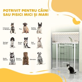 PawHut Ușă de Siguranță pentru Câini de Interior cu 2 Extensii și Ușiță pentru Pisici, 76-104x77 cm, Alb | Aosom Romania