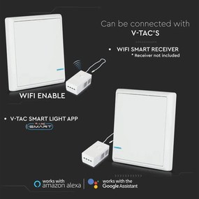 Intrerupator simplu Wireless Smart, 10A, protectie IP54, alb, V-TAC