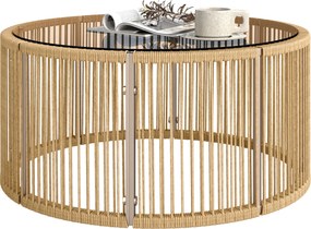 Outsunny Masă laterală din polyrattan, masă de cafea cu blat din sticlă securizată, masă pentru grădină cu cadru din oțel 70 x 70 x 33 cm Maro | Aosom Romania