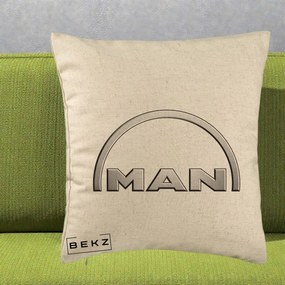 Perna Personalizata cu emblema MAN, 40x40 cm, Bej, Husa Detasabila, Perna Inclusa, BEKZ®