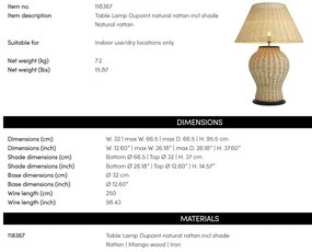 Veioza, Lampa de masa LUX din ratan Dupoint