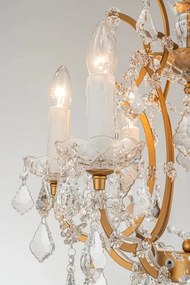 Lampadar din metal, auriu, cu 6 brațe tip lumânare și cristale din sticlă, 175 x 45 cm, „Memphis”