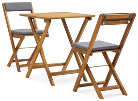 vidaXL Set de bistro pliabil, 3 piese, cu perne, lemn masiv de acacia