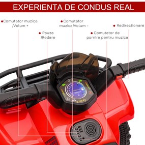 HOMCOM ATV Electric pentru Copii, Vehicul cu Baterie, Siguranță Maximă, Roșu, 66x44x42cm, Ideal 18-36 Luni | Aosom Romania