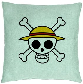 Perna Decorativa cu One Piece, 40x40 cm, Verde Menta, Husa Detasabila, Burduf