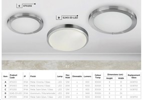 Aplica LED de perete / tavan pentru baie IP44 Flush 32cm 8702SS SRT