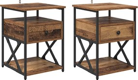 vidaXL Dulap de noapte 2 pcs Lemn vechi 40 x 42 x 55 cm Lemn compozit