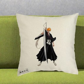 Perna Personalizata Bleach Ichigo Kurosaki Zangetsu, 40x40 cm, Ecru, Husa Detasabila, Perna Inclusa, BEKZ®