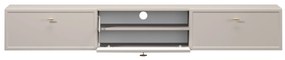 Comodă TV suspendată Lorini 200 cm cu sertare - culoare cașmir / mânere aurii tip T-bar