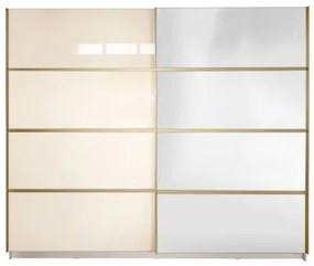 Gold Dulap 2500 Crem cu usi MDF Lucios si Oglinda + 1 Comoda