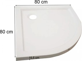 Cădiță de duș acrilică joasă curbată Modena Slim, dimensiune 80x80x5,5 cm