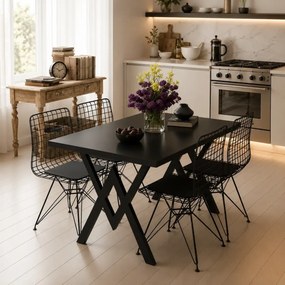 Set Masa Bucatarie cu 4 Scaune , negru,120x80x75 cm, 30050SET