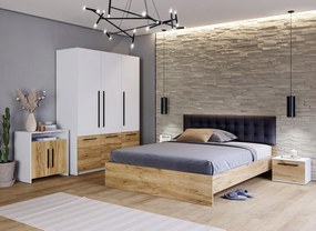 Set Mobilier Dormitor Complet Timber Tapiterie Neagra - Configuratia 6