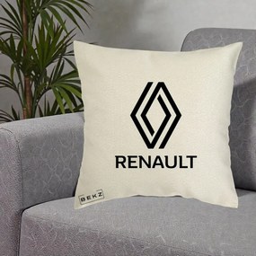 Perna Personalizata cu emblema Renault, 40x40 cm, Ecru, Husa Detasabila, Perna Inclusa, BEKZ®