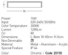 Aplica LED de perete pentru baie design liniar Freya crom