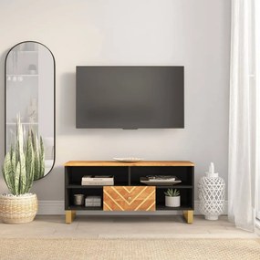 356799 vidaXL Dulap TV, maro și negru, 100x33,5x46 cm, lemn masiv de mango
