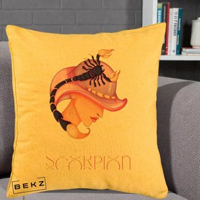 Perna Personalizata Zodiac Scorpion Cowgirl, 40x40 cm, Galben, Husa Detasabila, Perna Inclusa, BEKZ®