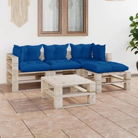 3066184 vidaXL Set mobilier grădină din paleți, 5 piese, cu perne, lemn de pin