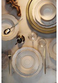 Set de masă 24 piese, porțelan alb cu accente aurii