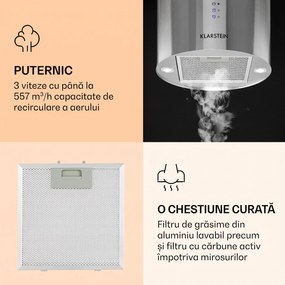 Klarstein Barella, hotă, 35 x 93 x 43 cm, recirculare, 518 m³/h, LED