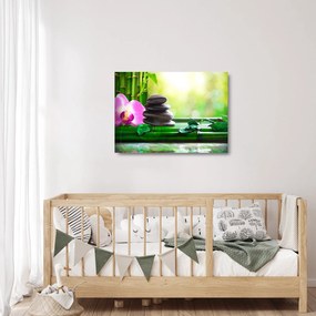 Tablou pe sticlă cu pietre pentru masaj și orhidee (70x50 cm)