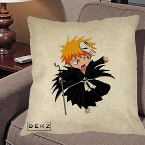 Perna Personalizata Bleach Ichigo Chibi cu Masca, 40x40 cm, Crem, Husa Detasabila, Perna Inclusa, BEKZ®