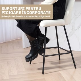 HOMCOM Set 2 Scaune de Bar cu Spătar din Catifea și Suport pentru Picioare, 48.5x56x92 cm, Alb Crem | Aosom Romania