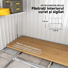 Outsunny Căsuță din Oțel pentru Grădină cu Bază, Magazie cu Ușă Glisantă, 154x206.5x160/181 cm, Alb | Aosom Romania