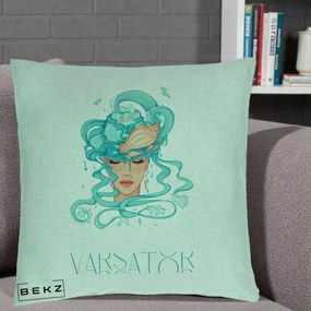 Perna Personalizata Zodiac Varsator Cowgirl, 40x40 cm, Verde Menta, Husa Detasabila, Perna Inclusa, BEKZ®