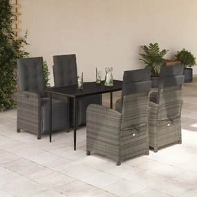 vidaXL Set mobilier de grădină cu perne, 5 piese, gri, poliratan