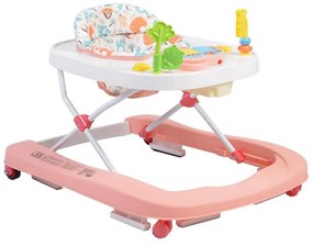Premergator Premium reglabil in 3 trepte de inaltime NOVOKIDS™ ZooZoo Baby ,Roti silentioase din silicon, Cu melodii, Animalute, Pliabil, Roz