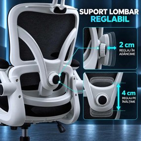 Scaun de birou ergonomic din mesh cu suport lombar și brațe rabatabile OFF 440 alb